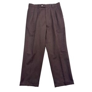 vtg Louis Raphael 34x30 Brown Flannel Worsted Wool Dress Pants Pleated Cuffed
